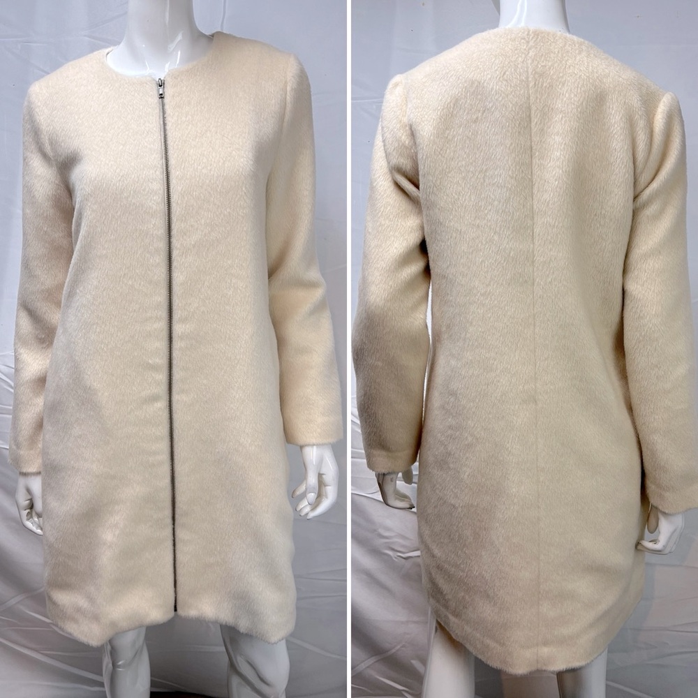 Tulle Women's S Cream Faux Fur Long Zip Up Coat Fuzzy Jacket Anthropologie